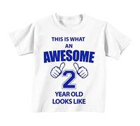 C'est CE qu'un Awesome 2 ans Looks Like Blanc T-shirt Bleu Text 2 nd Birthday bébé enfant Disponible en tailles 0-6 mois pour 14-15 ans Nouveau bébé sœur Cadeau blanc blanc 6-12 mois