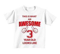 C'est CE qu'un Awesome 3 ans Looks Like Blanc T-shirt Texte Rouge pour bébé enfants Disponible en tailles 0-6 mois à 14-15 ans 3ème anniversaire T-shirt blanc blanc 12-18 mois