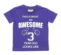 C'est CE qu'un Awesome 3 ans Looks Like Violet T-shirt bébé tout-petit enfants Disponible en tailles 0-6 mois à 14-15 ans 3ème anniversaire T-shirt violet violet 0-6 mois