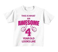 C'est CE qu'un Awesome 4 ans Looks Like Blanc T-shirt Rose Text bébé tout-petit enfants Disponible en tailles 0-6 mois à 14-15 ans 4e anniversaire T-shirt blanc blanc 7-8 Years