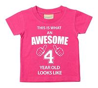 C'est CE qu'un Awesome 4 ans Looks Like Rose T-shirt bébé tout-petit enfants Disponible en tailles 0-6 mois à 14-15 ans 4e anniversaire T-shirt rose rose 18-24 mois