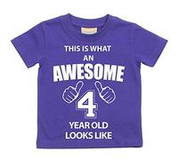 C'est CE qu'un Awesome 4 ans Looks Like Violet T-shirt bébé tout-petit enfants Disponible en tailles 0-6 mois à 14-15 ans 4e anniversaire T-shirt violet violet 6-12 mois
