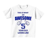 C'est CE qu'un Awesome 5 ans Looks Like Blanc T-shirt Bleu Text bébé tout-petit enfants Disponible en tailles 0-6 mois à 14-15 ans 5ème anniversaire T-shirt blanc blanc 9-11 Years