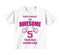C'est CE qu'un Awesome 5 ans Looks Like Blanc T-shirt Rose Text bébé tout-petit enfants Disponible en tailles 0-6 mois à 14-15 ans 5ème anniversaire T-shirt blanc blanc 18-24 mois