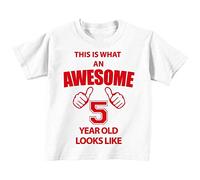 C'est CE qu'un Awesome 5 ans Looks Like Blanc T-shirt Texte Rouge pour bébé enfants Disponible en tailles 0-6 mois à 14-15 ans 5ème anniversaire T-shirt blanc blanc 14-15 Years