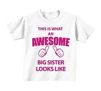 C'est CE qu'un Awesome Big Sister Looks Like Blanc T-shirt Rose Text bébé tout-petit enfants Disponible en tailles 0-6 mois pour 14-15 ans Nouveau bébé sœur Cadeau blanc blanc 24-36 Months