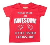 C'est CE qu'un Awesome Little Sister Looks Like Rouge T-shirt Texte pour bébé enfants Disponible en tailles 0-6 mois à 14-1