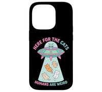 C'est drôle Ici pour Les Chats, Les Humains sont Une étrange Rencontre Extraterrestre Coque pour iPhone 14 Pro