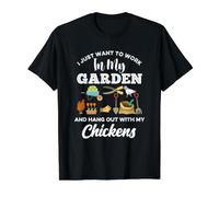 C'est drôle, Je Veux Juste Travailler dans Mon Jardin et Passer du Temps avec Le Poulet T-Shirt Graphique avec Valeur, Homme, Noir, S