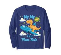 C'est drôle, Mon Premier Voyage en Avion, ma première Aventure en Avion, Dino Manche Longue, Unisexe pour Adultes, Bleu Marine, XXL