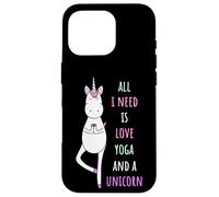 C'est drôle, Tout ce Dont J'Ai Besoin, C'est d'amour, de Yoga et d'une Licorne Coque pour iPhone 16 Pro