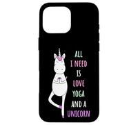 C'est drôle, Tout ce Dont J'Ai Besoin, C'est d'amour, de Yoga et d'une Licorne Coque pour iPhone 16 Pro Max