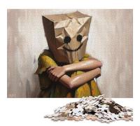C'est Froid, la Vie d'été, Un Triste Portrait de tête de Sac en Papier Samiling Puzzles 500 pièces Puzzles en Bois pour Adultes et Adolescents Apprentissage Jouets éducatifs 500 pièces (52x38cm)