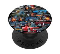 C'est la Folie des Voitures ! Dessin animé Muscle Cars, Voitures Classiques et Hotrods PopSockets PopGrip Adhésif