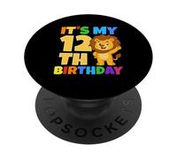 C'est Mon 12e Anniversaire Lion Safari Jungle Fête à 12 Ans PopSockets PopGrip Adhésif