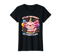 C'est Mon Anniversaire Faisons la fête avec Beaucoup d'axolotl, Une Jolie fête T-Shirt Graphique avec Valeur, Femme, Noir, XL