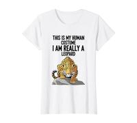 C'est Mon Costume Humain, Je suis Vraiment Un léopard T-Shirt Graphique avec Valeur, Femme, Blanc, XL