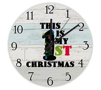 C'est Mon Premier Noël - Le Premier Noël De Bébé Ronde Cuisine Horloge sans Tic-Tac Pendule Murale Silencieuse Horloge Murale pour École Salon Bar 25Cm