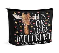 C'est Normal d'être différent. Sensibilisation à l'Autisme. Trousse de Maquillage Girafe Mignonne pour Femmes. Trousse de Voyage en Cuir PU résistant à l'eau avec Fermeture éclair.