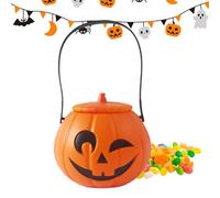 Cesta Halloween Calabaza con Tapa - Naranja, Portátil para Niños, Manuel, Cubo de Chuches Infantil para Recolectar Dulces Ideal para Fiestas y Decoraciones Halloween