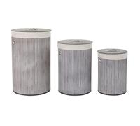 CESTA ROPA SET 3 BAMBU POLIESTER 38X38X60 GRIS