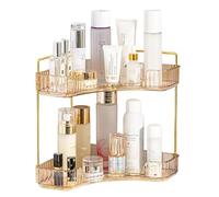 CESTATIVO Organiseur d'angle de salle de bain, plateau de courtoisie pour salle de bain, soins de la peau, maquillage, étagère de cosmétiques, articles de toilette, lotions, parfums (2 niveaux, ambre)