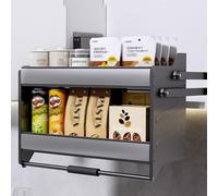 Cestello da cucina sospeso con meccanismo di sollevamento organizer ad alta capacità per bottiglie di spezie 30" ideale per ottimizzare spazio e ordine in cucina.