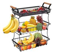 Cesto Per Frutta A Livelli - Cestino Frutta 3 Livelli Per Piano Cucina | Contenitori In Filo Metallico Con, Ganci Per Banane Per Snack Prodotti Accessori Cucina Contatore Domestico Stile Rustico