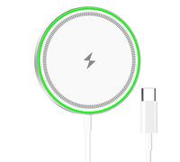 CESTONE Chargeur sans Fil magnétique Max 15W | Chargeur de sécurité Rapide Mag-Safe Compatible avec Les séries iPhone 16/15/14/13/12 et airpods4/3/2/Pro/Pro2 | avec éclairage LED (Blanc)