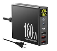 CESTONE USB C Chargeur 160W Gan 6 Ports Station de Charge Rapide avec Affichage LED Alimentation multiport pour MacBook iPad iPhone 15/14 / 13 / Pro/Max Tablette(Noir)