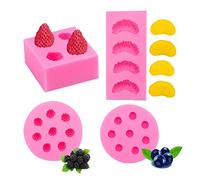 Cestony Lot de 4 mini moules 3D en silicone en forme de fruits et framboise, orange, framboise, myrtille, pour gâteaux, fondants, biscuits, savon, sucre, pudding, chocolat, bonbons, desserts