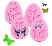 Cestony Lot de 4 moules en silicone en forme de papillon pour décoration de gâteaux, fondants, biscuits, savon, sucre, pudding, chocolat, bonbons, desserts, bougies
