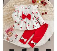 Cet ensemble 2 pièces est un ensemble décontracté, mignon, doux et élégant de style coréen pour les nouveau-nés filles. Il se compose d'un Top blanc à manches longues, manches volantées, ajusté avec u