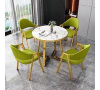 Cet Ensemble Table et chaises Rondes de Style Moderne du Milieu du siècle, avec Ses Pieds en métal doré et Ses chaises rembourrées, est idéal pour optimiser l'espace dans Un Salon, Une Salle