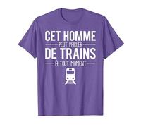 Cet Homme Peut Parler De Trains À Tout Moment Cheminot T-Shirt, Homme, Violet Chiné, 3XL