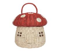 Cetfuro Panier de Rangement en Forme de Champignon en Rotin Fait à la Main - DéCoration de Cadeau Faite à la Main en Rotin, Rouge