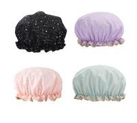 Cetfuro Paquet de 4 Bonnets de Douche RéUtilisables ImperméAbles, Bonnet de Douche de Bain éLastique Double Couche Bonnet de Bain Bonnet de Bain