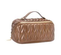 Cetfuro Trousse de Maquillage de Voyage en Cuir, Trousse de Toilette de Grande Capacité, Organisateur pour Femme avec Poche Intérieure Étanche, Marron