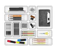 Cetomo 14 Pièces Organisateurs de Tiroir, organisateur de tiroirs avec 4 tailles, boîte de rangement en plastique, séparateurs de tiroir pour la maison, bureau et cosmétiques, Transparent