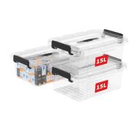 Cetomo 15L*3 Boîte de Rangement, Bac de rangement avec Poignée, Plastique Organisateur avec Couvercle, Empilable, Transportable, pour Vêtements, Bureau, Chambre, Dortoirs, Transparent, 15L - Lot de 3