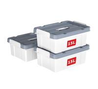 Cetomo 15L*3 Boîte de Rangement, Bac de rangement avec Poignée, Plastique Organisateur avec Couvercle, Empilable, Transportable, pour Vêtements, Bureau, Chambre, Dortoirs, Blanc, 15L - Lot de 3