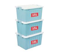 Cetomo 15L*3 Boîtes de Rangement avec Couvercles, Boîte de Rangement en Plastique avec Fermetures à Clipser, Empilable, Encastrable, pour Placard de Bureau à Domicile, Bleu, 15L, Lot de 3