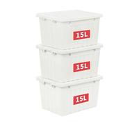Cetomo 15L*3 Boîtes de Rangement avec Couvercles, Boîte de Rangement en Plastique avec Fermetures à Clipser, Empilable, Encastrable, pour Placard de Bureau à Domicile, Blanc, 15L, Lot de 3