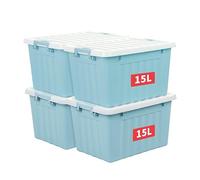 Cetomo 15L*4 Boîtes de Rangement avec Couvercles, Boîte de Rangement en Plastique avec Fermetures à Clipser, Empilable, Encastrable, pour Placard de Bureau à Domicile, Bleu, 15L, Lot de 4