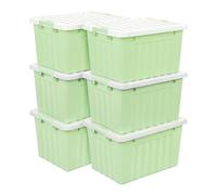 Cetomo 15L*6 Boîtes de Rangement avec Couvercles, Boîte de Rangement en Plastique avec Fermetures à Clipser, Empilable, Encastrable, pour Placard de Bureau à Domicile, Vert, 15L, Lot de 6