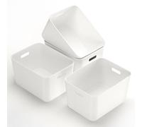 Cetomo 17L*4 Panier de Rangement, Boîte de Rangement Ouverte en Plastique, Conteneurs pour Étagères, Organisateurs avec Poignées pour Bureau, Comptoirs, Armoires, PP, Blanc, 17L-Lot de 4 (35*27*20cm)