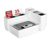 Cetomo 25 Pièces Organisateurs de Tiroir, organisateur de tiroirs avec 4 tailles, boîte de rangement en plastique, séparateurs de tiroir pour la maison, bureau et cosmétiques, Blanc