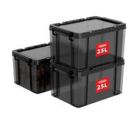 Cetomo 25L*3 Boîtes de rangement, boîte empilable avec couvercles, contenant robuste avec coins renforcés, côtés verticaux et verrouillage à pression, durable, en plastique, Noir clair,25L - lot de 3