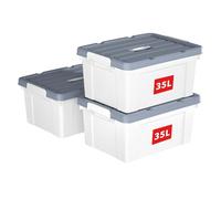 Cetomo 35L*3 Boîte de Rangement, Bac de rangement avec Poignée, Plastique Organisateur avec Couvercle, Empilable, Transportable, pour Vêtements, Bureau, Chambre, Dortoirs, Blanc, 35L - Lot de 3