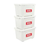 Cetomo 35L*3 Boîtes de Rangement avec Couvercles, Boîte de Rangement en Plastique avec Clips et Roulettes, Empilables, Encastrables, pour Placard de Bureau à Domicile, Blanc, 35L, Lot de 3